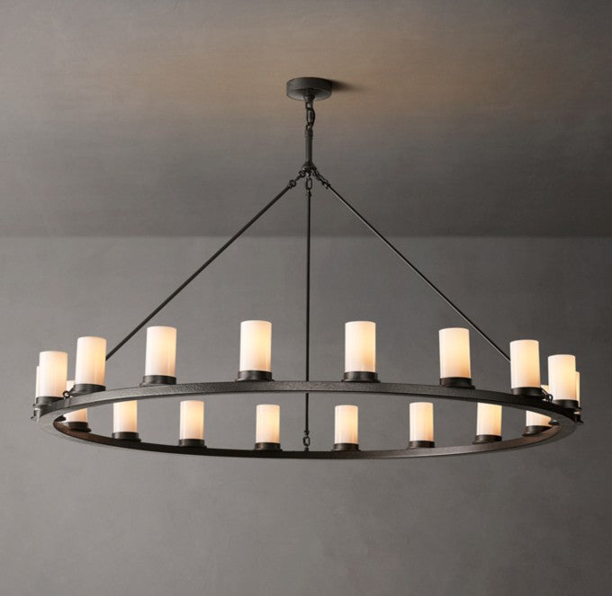 Ondra Round Milk Glass Rod-Suspended Chandelier