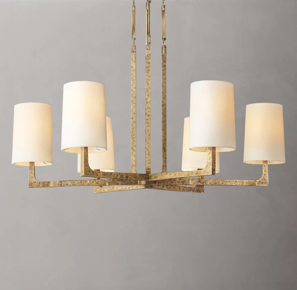 Wright Round Iron Chandelier with Linen Shades
