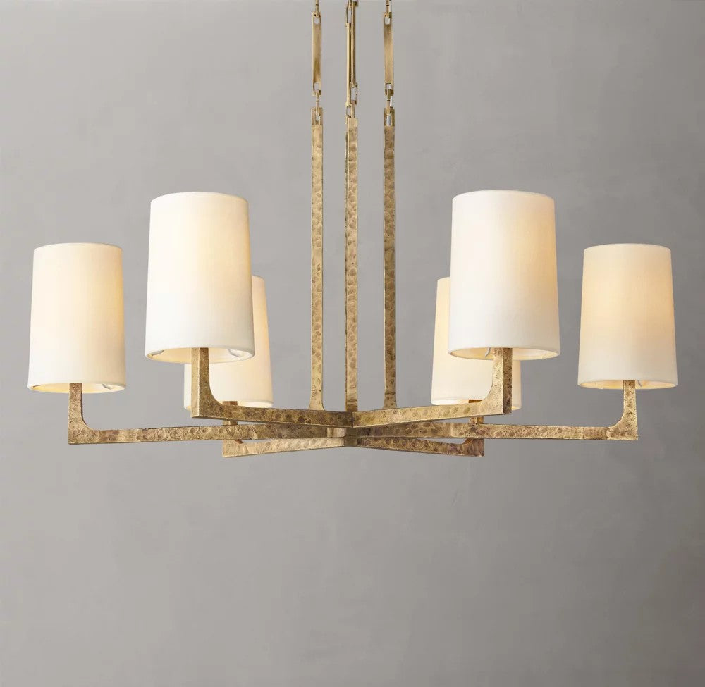 Wright Round Iron Chandelier with Linen Shades