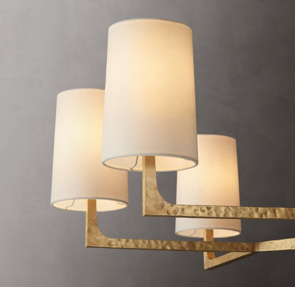Wright Round Iron Chandelier with Linen Shades