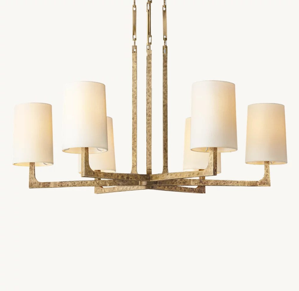 Wright Round Iron Chandelier with Linen Shades